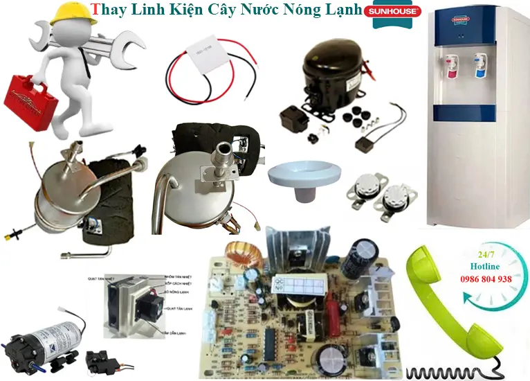 Thay linh kiện cây nước nóng lạnh Sunhouse chính hãng