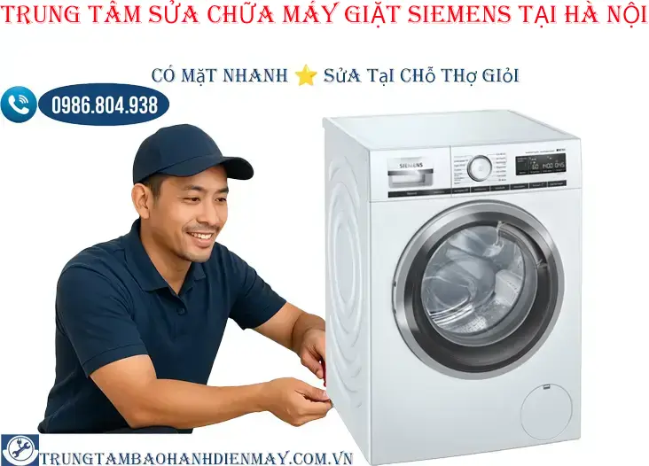 Kỹ thuật viên đang kiểm tra máy giặt Siemens tại nhà khách hàng